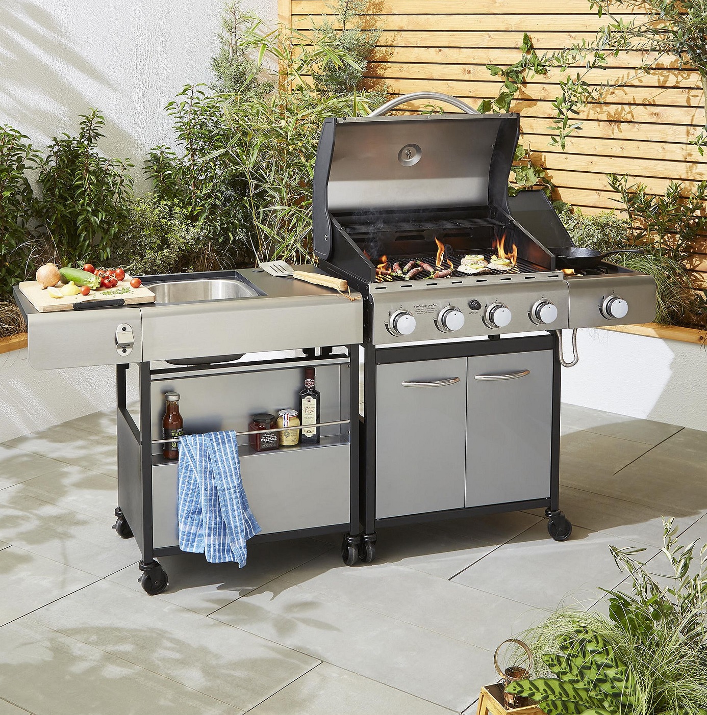 NEW Tesco Premium BBQ AddOn Unit Outdoor Kitchen Sink & Storage